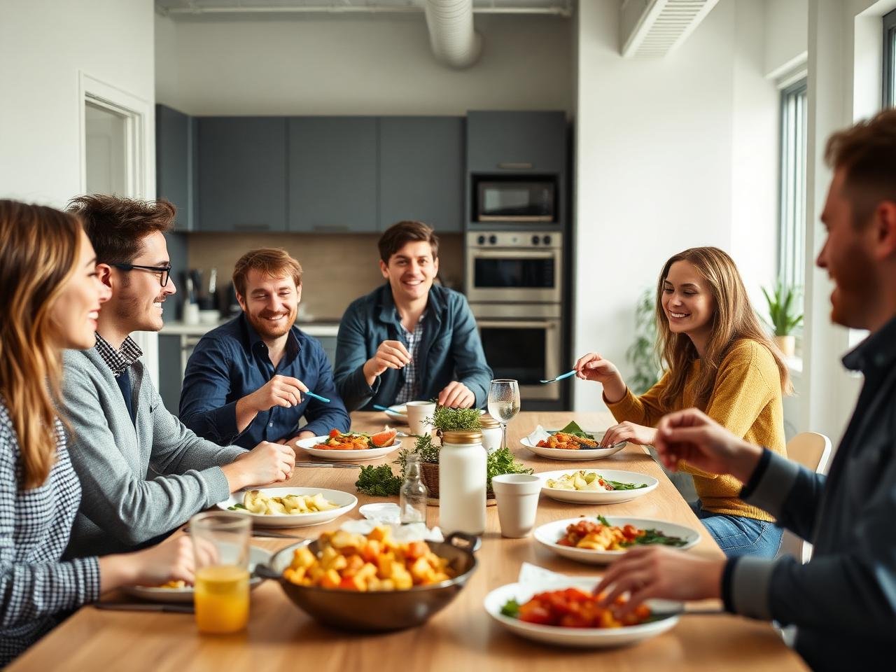 Team lunch in the office kitchen